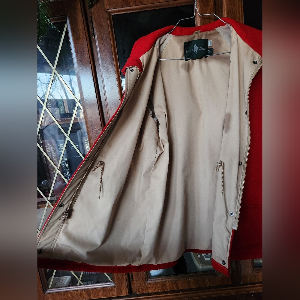 Red Wool Jacket Hunt Club Coat Ruby - Picture 3 of 14